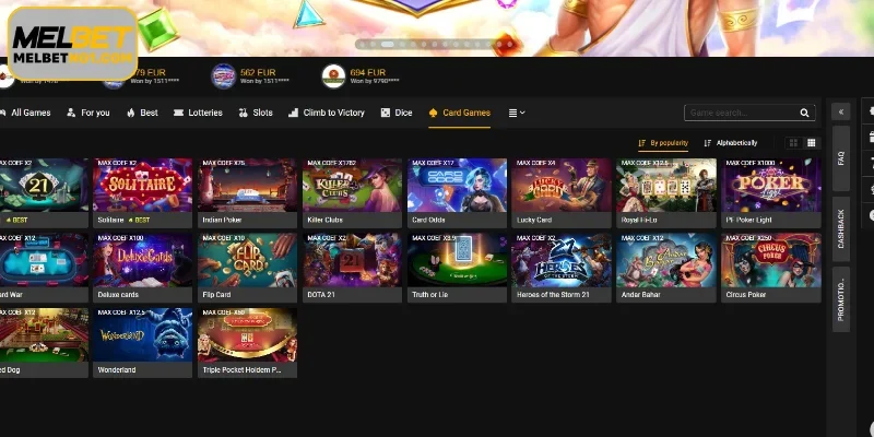 Many exciting Melbet Card games await you