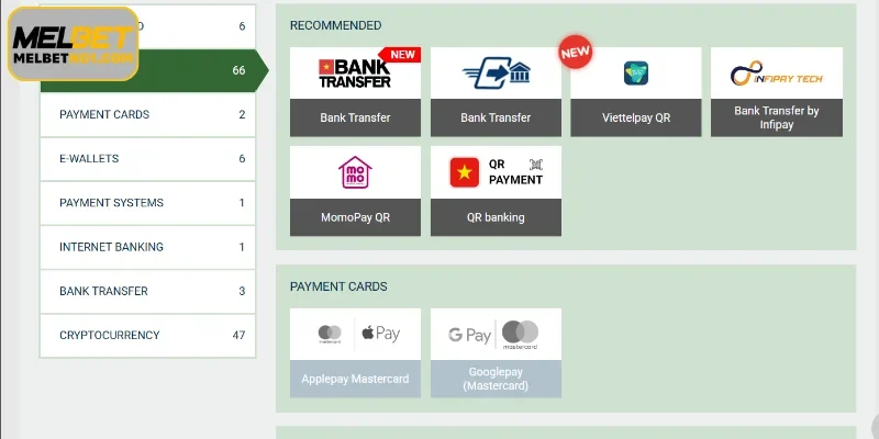 Payment Methods at Melbet